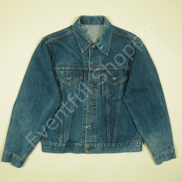 Vintage Levis Type 3 Trucker Jacket Mens M Blue Big E Worn Thrashed 1960s III - Picture 2 of 9